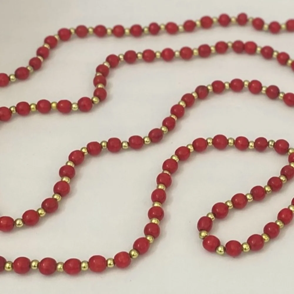 Red And Gold Bead Christmas Tree Garland 140”